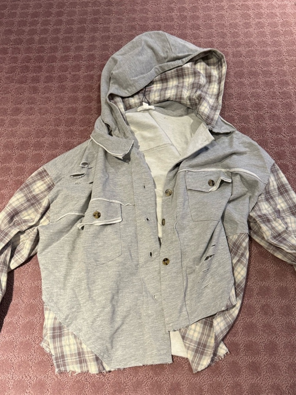 Dance & Marvel Gray Plaid Hooded Shirt